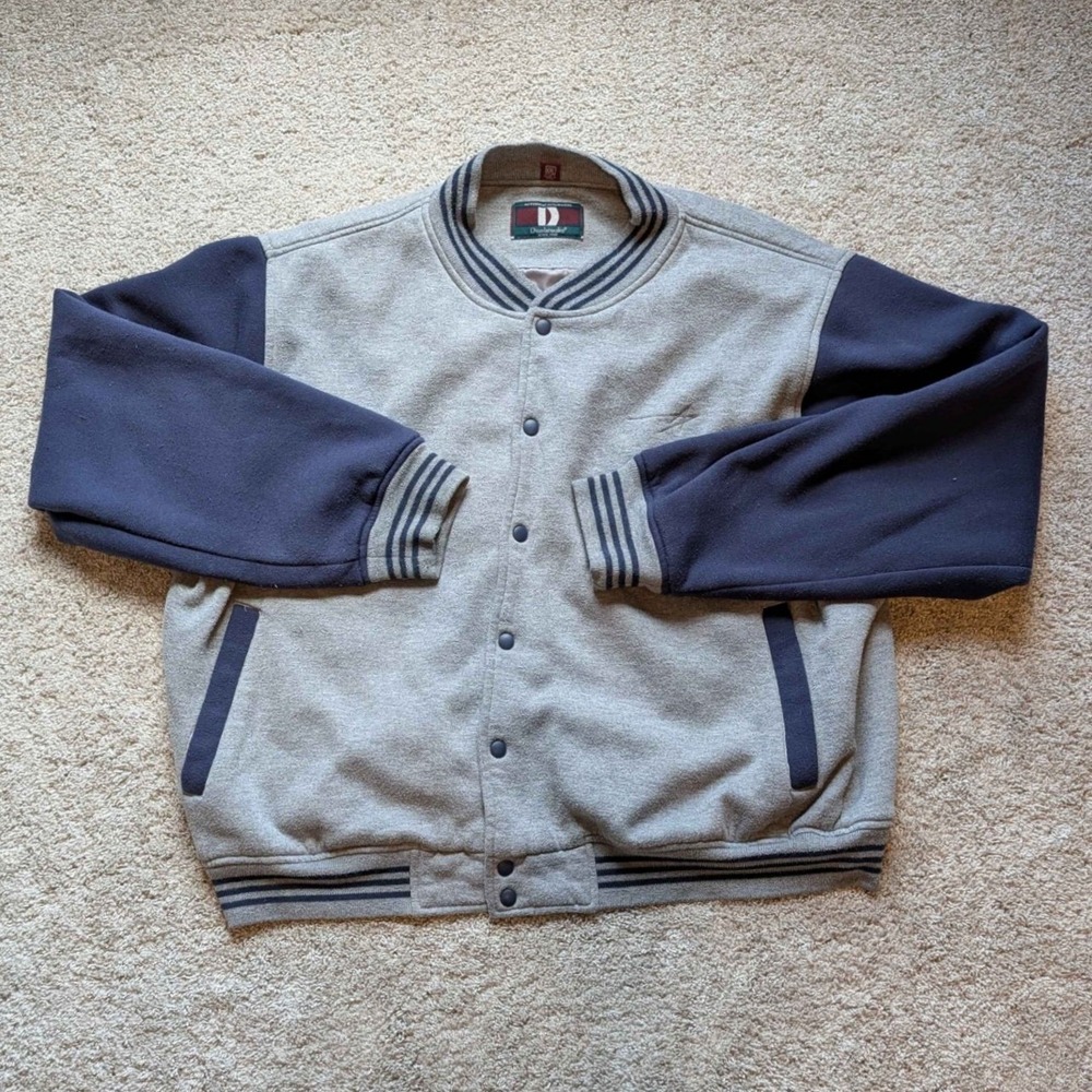 Dunbrooke Varsity Bomber Jacket Mens XXL Grey Navy Blue Letterman